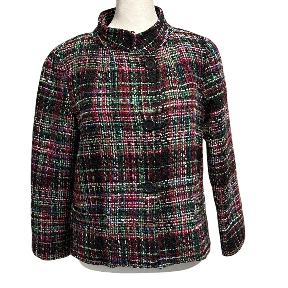 Talbots Size 8P 8 Petite Multicolor Tweed Blazer Jacket Wool Blend
